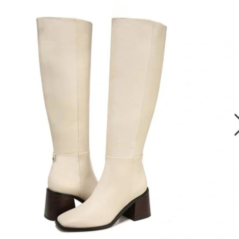 🆕SAM EDELMAN Wade Knee High Boot Ivory Off-White 8.5
